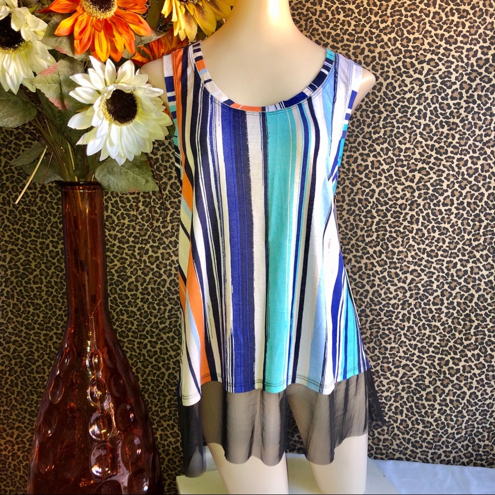 ❌SOLD❌🦋B2G1🦋NWT J Lo Mesh Hem Striped Tank MED - Picture 4 of 8
